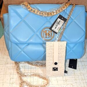 Badgley Mischka blue diamond quilted crossbody bag New With Bonus Card holder